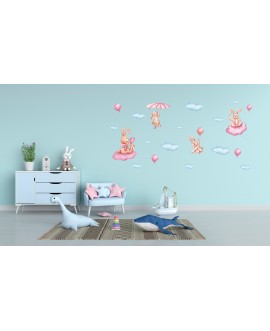 Naklejka na ścianę dla dzieci króliki chmurki balony studiograf