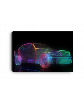 Obraz na płótnie canvas duży neonowy kolorowy samochód na czarnym tle 120x80 studiograf
