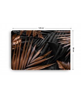 Obraz na płótnie canvas duży czarno złoto brązowe duże liście tropikalne 120x80 studiograf