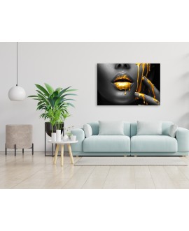 Obraz na płótnie canvas duży 120x80 złote łzy złote usta twarz kobieta studiograf