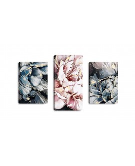 Obraz na płótnie canvas tryptyk potrójny obraz nowoczesny kwiaty na tle różyczki róże niebieskie różowe studiograf