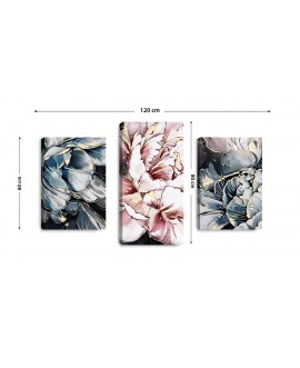 Obraz na płótnie canvas tryptyk potrójny obraz nowoczesny kwiaty na tle różyczki róże niebieskie różowe studiograf