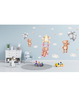 Naklejka na ścianę dla dzieci urocze pastelowe naklejki misie baloniki gwiazdki chmurki studiograf