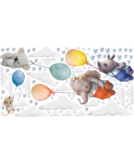 Naklejka na ścianę dla dzieci urocze pastelowe naklejki zwierzątka balony chmurki kwiatki studiograf