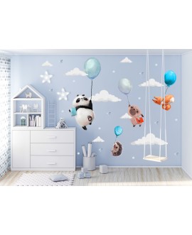 Naklejka na ścianę dla dzieci pastelowe naklejki balony zwierzątka chmurki gwiazdki studiograf