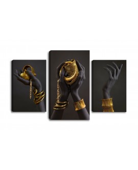 Obraz na płótnie canvas tryptyk potrójny obraz black hands czarne dłonie ręce złote bransolety studiograf