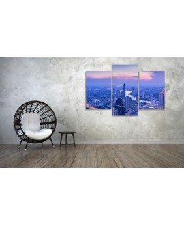 Obraz na płótnie canvas tryptyk potrójny obraz nowoczesny miasto w odcieniach niebieskiego zachód słońca studiograf
