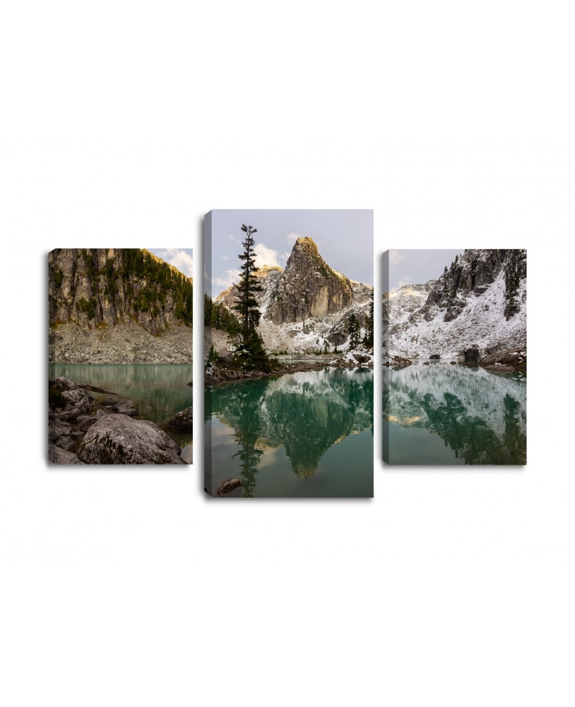 Obraz na płótnie canvas tryptyk potrójny obraz nowoczesny błękitne jezioro w górach studiograf