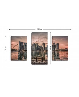 Obraz na płótnie canvas tryptyk potrójny obraz nowoczesny miasto nad wodą port zachód słońca studiograf