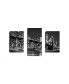 Obraz na płótnie canvas tryptyk potrójny obraz nowoczesny miasto nocą most nad wodą czarno biały studiograf