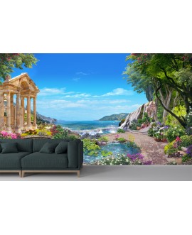 Fototapeta 3D na ścianę  na wymiar flizelinowa rajski widok architektura kwiaty drzewa studiograf