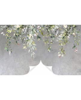 Fototapeta 3D na ścianę  na wymiar flizelinowa zwisające liście kwiaty na szarym betonowym tle studiograf