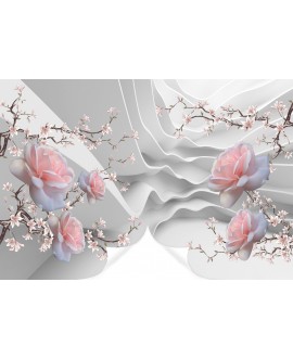 Fototapeta 3D na ścianę  na wymiar flizelinowa różowe kwiaty róże gałęzie z kwiatami studiograf