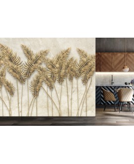 Fototapeta 3D na ścianę  na wymiar flizelinowa złote pióra liście kłosy na tle betonu beton studiograf