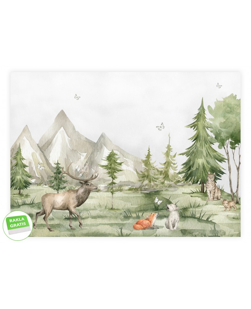 Fototapeta 3D na wymiar flizelinowa dla dzieci dziecięca polana jeleń lis wilk drzewa góry studiograf Fototapeta 3D na wymiar flizelinowa dla dzieci dziecięca polana jeleń lis wilk drzewa góry studiograf