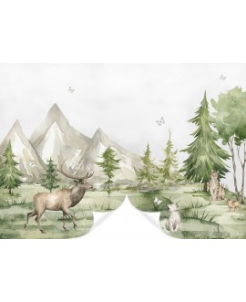 Fototapeta 3D na wymiar  flizelinowa dla dzieci dziecięca polana jeleń lis wilk drzewa góry studiograf
