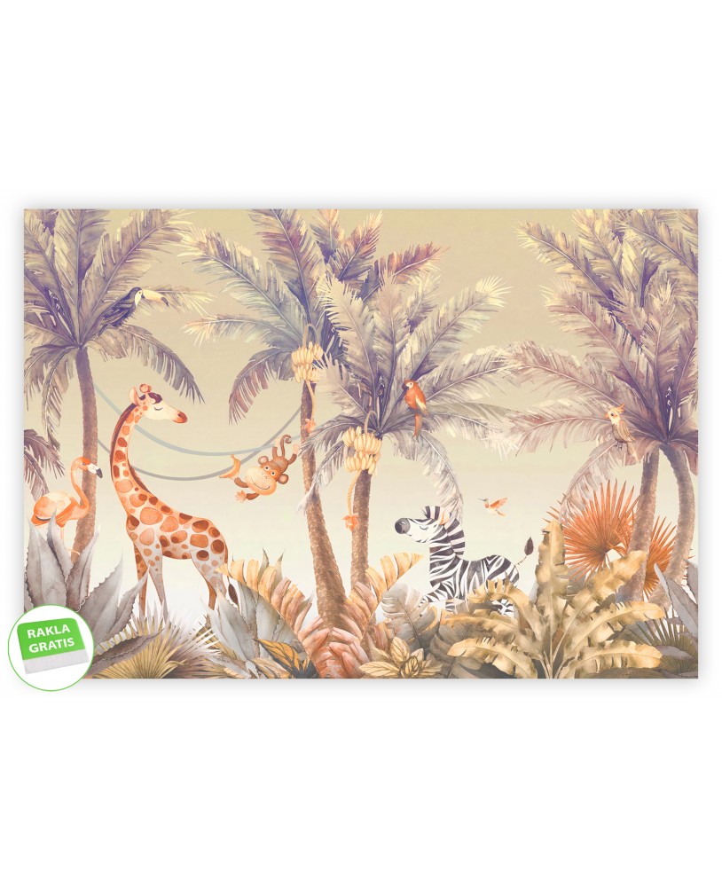 Fototapeta 3D na wymiar  flizelinowa dla dzieci dziecięca zwierzęta dżungla palmy studiograf