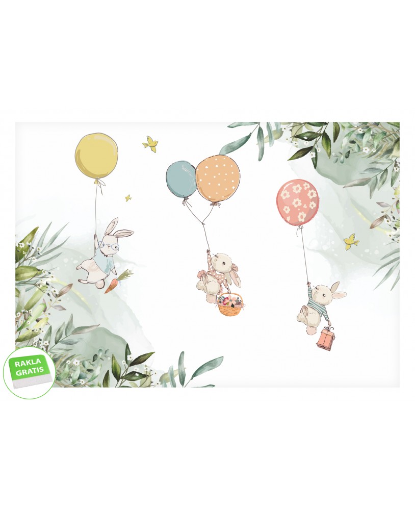 Fototapeta 3D na wymiar  flizelinowa dla dzieci dziecięca króliczki z balonami zielone liście studiograf