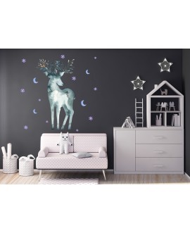 Naklejka na ścianę dla dzieci jeleń księżyce gwiazdki