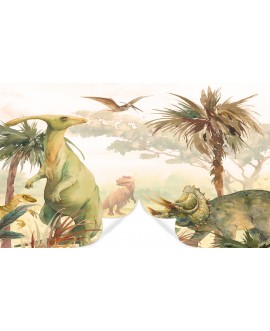 Fototapeta 3D na wymiar  flizelinowa dla dzieci dziecięca dinozaury dżungla palmy drzewa studiograf