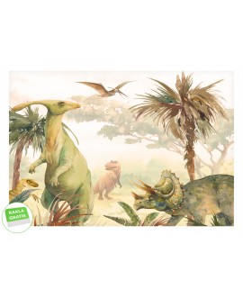 Fototapeta 3D na wymiar  flizelinowa dla dzieci dziecięca dinozaury dżungla palmy drzewa studiograf