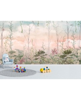 Fototapeta 3D na wymiar  flizelinowa dla dzieci dziecięca tropikalne liście drzewa las studiograf