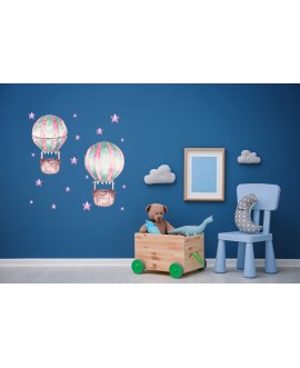 Naklejka na ścianę dla dzieci różowe niebieskie balony gwiazdki