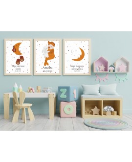 Metryczka zestaw 3 plakatów personalizowanych dla dzieci prezent na chrzciny urodziny studiograf