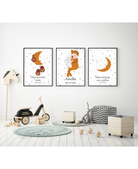 Metryczka zestaw 3 plakatów personalizowanych dla dzieci prezent na chrzciny urodziny studiograf