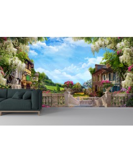 Fototapeta 3D na ścianę  na wymiar flizelinowa rajski widok architektura kwiaty studiograf
