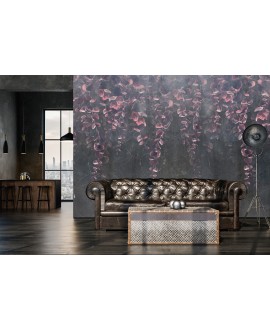 Fototapeta 3D na ścianę  na wymiar flizelinowa różowe zwisające listki na ciemno szarym betonie studiograf