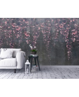 Fototapeta 3D na ścianę  na wymiar flizelinowa różowe zwisające listki na ciemno szarym betonie studiograf