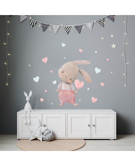 Naklejka na ścianę dla dzieci urocze pastelowe naklejki króliczek serduszka studiograf