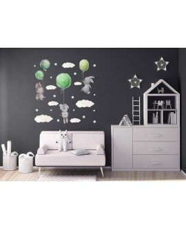 Naklejka na ścianę dla dzieci chmurki króliczki balony studiograf