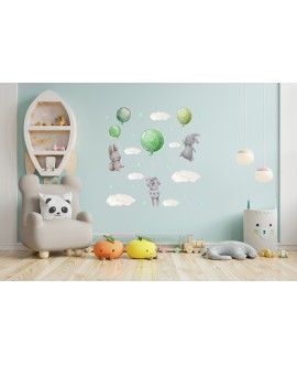 Naklejka na ścianę dla dzieci chmurki króliczki balony studiograf