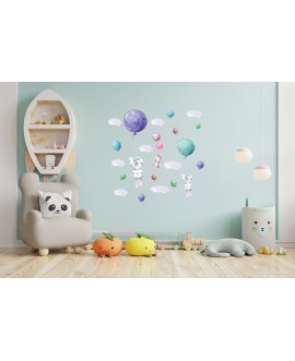 Naklejka na ścianę dla dzieci króliczki kolorowe balony chmurki studiograf