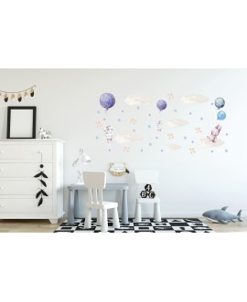Naklejka na ścianę dla dzieci króliczki balony chmurki gwiazdki studiograf