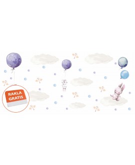 Naklejka na ścianę dla dzieci króliczki balony chmurki gwiazdki studiograf