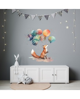 Naklejka na ścianę dla dzieci pastelowe naklejki tęczowe kolorowe balony lisek studiograf