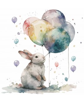 Naklejki na ścianę dla dzieci królik zajączek króliczek z tęczowymi kolorowymi balonami studiograf
