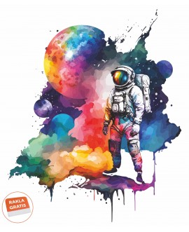 Naklejka na ścianę dla dzieci astronauta kolorowy kosmos planety tęcza studiograf