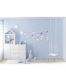 Naklejka na ścianę dla dzieci króliczki balony motyle