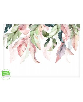 Fototapeta 3D na ścianę  na wymiar flizelinowa tropikalne liście różowo zielone kolorowe listki studiograf