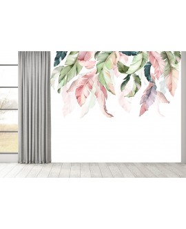 Fototapeta 3D na ścianę  na wymiar flizelinowa tropikalne liście różowo zielone kolorowe listki studiograf