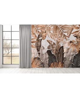 Fototapeta 3D na ścianę na wymiar flizelinowa brązowe złote tropikalne liście na wymiar studiograf