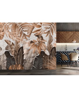 Fototapeta 3D na ścianę na wymiar flizelinowa brązowe złote tropikalne liście na wymiar studiograf