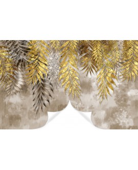 Fototapeta 3D na ścianę  na wymiar flizelinowa złote srebrne liście pióra nowoczesne studiograf
