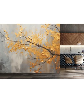 Fototapeta 3D na ścianę  na wymiar flizelinowa jesienne liście drzewo złotopomarańczowe listki studiograf
