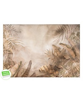 Fototapeta 3D na ścianę  na wymiar flizelinowa tropikalne liście w brązie monstera bananowiec studiograf