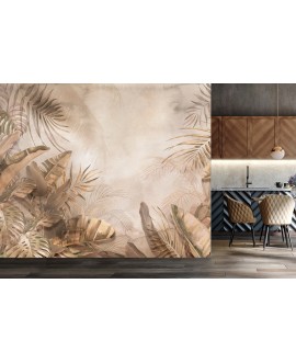 Fototapeta 3D na ścianę  na wymiar flizelinowa tropikalne liście w brązie monstera bananowiec studiograf